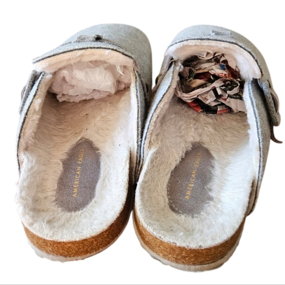American Eagle Women's Felt Shearling Gray Clog Slip-on Shoes Size 10. - Picture 12 of 16